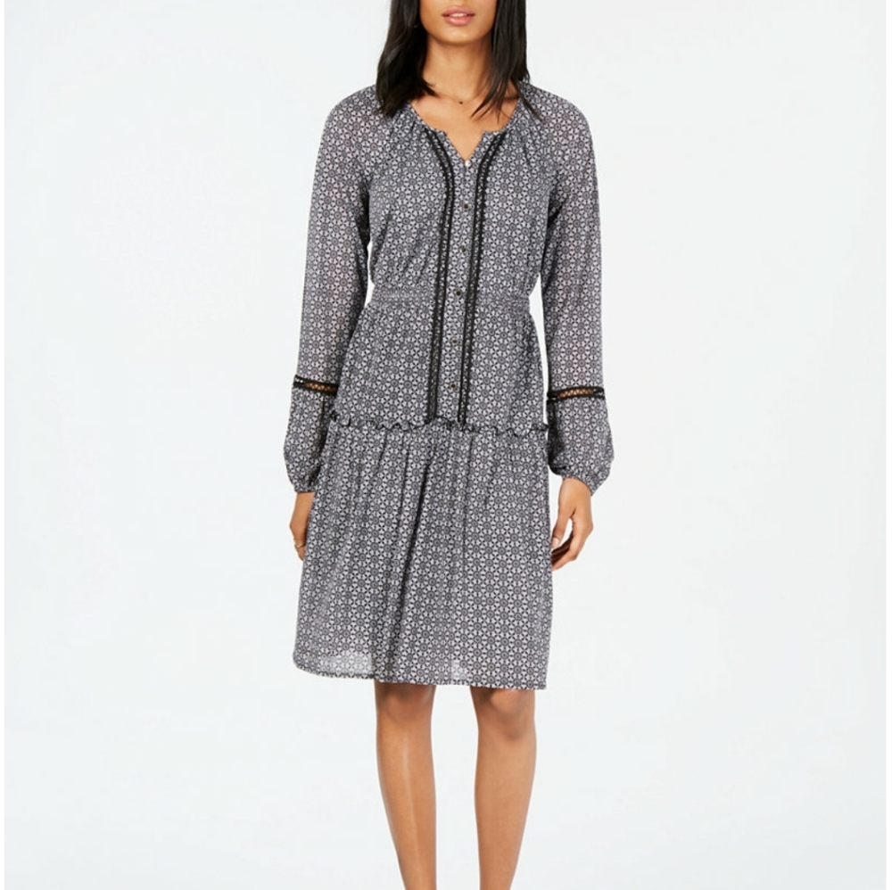 " SALE" Style & Co Petite Printed Split-Neck A-lin
